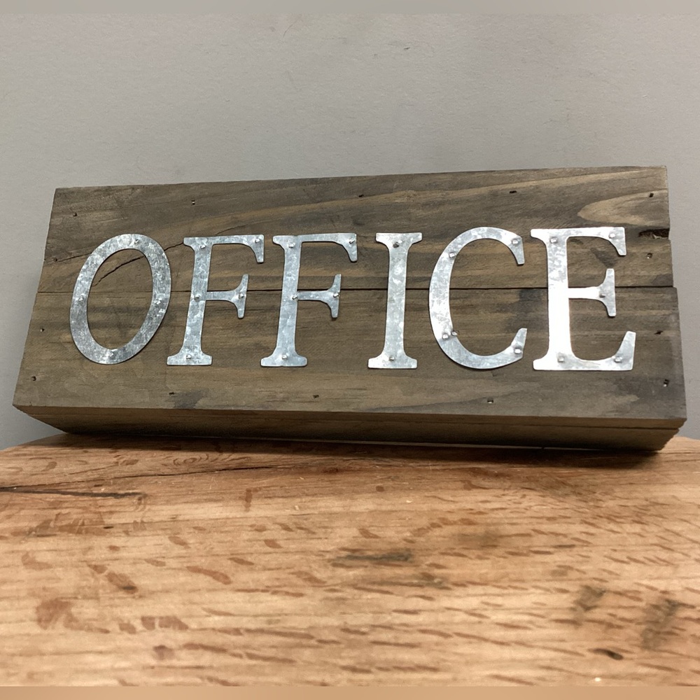 🟤 Reclaimed Wood & Metal Crafted - “Office” sign - Quill to Paper - Excellent